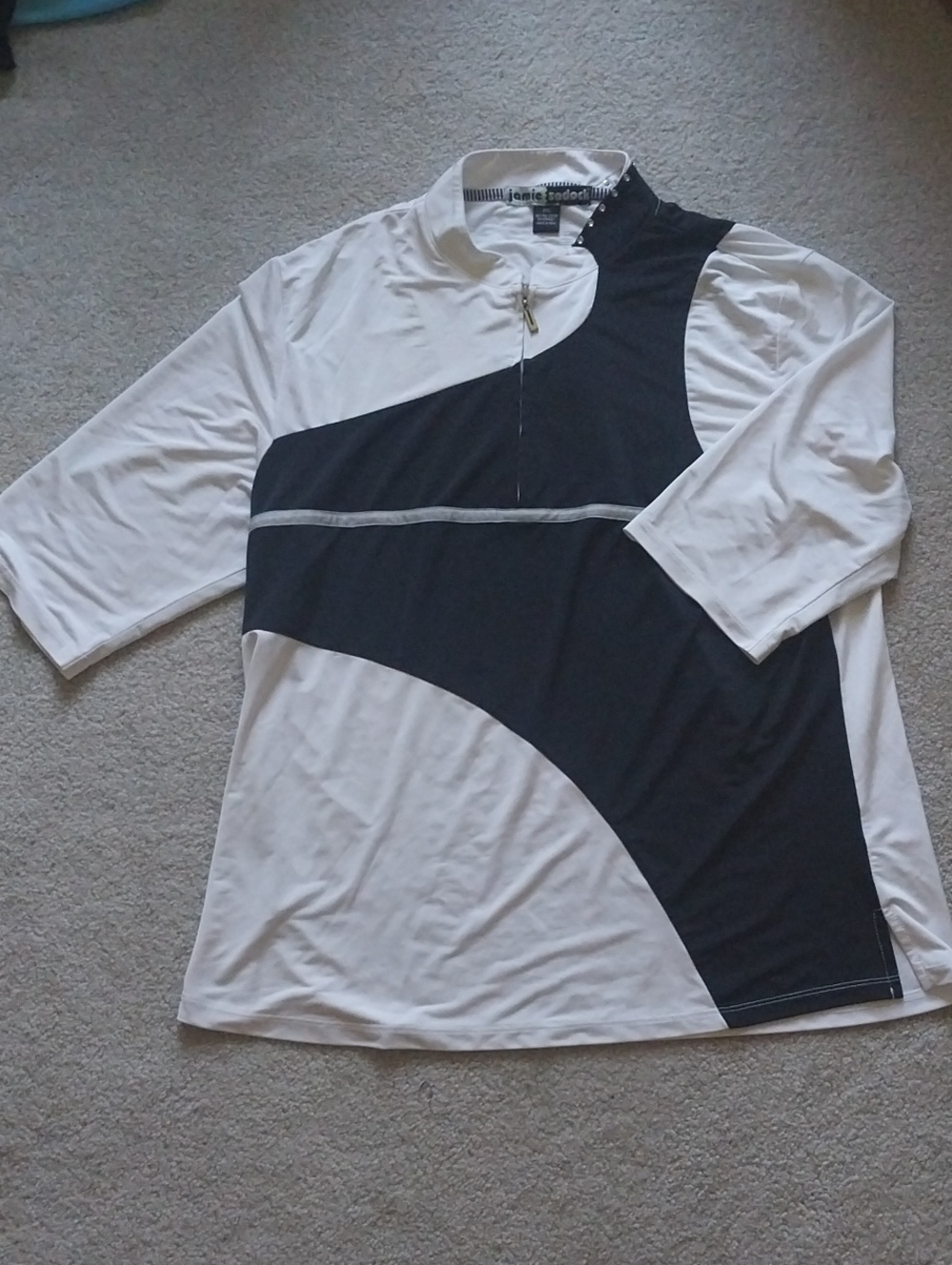 jamie sadock Black and White Sport Polo with Snap Detail